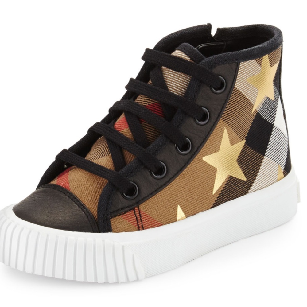 Burberry Warslow Star-Print Check High-Top Sneaker, Black, Toddler-with Box!